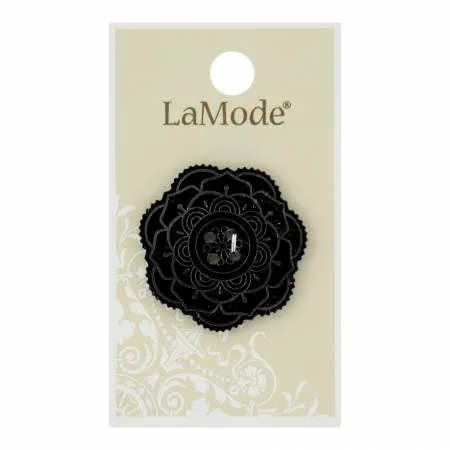 1 3/8" Black Mirrored Flower Buttons | LaMode