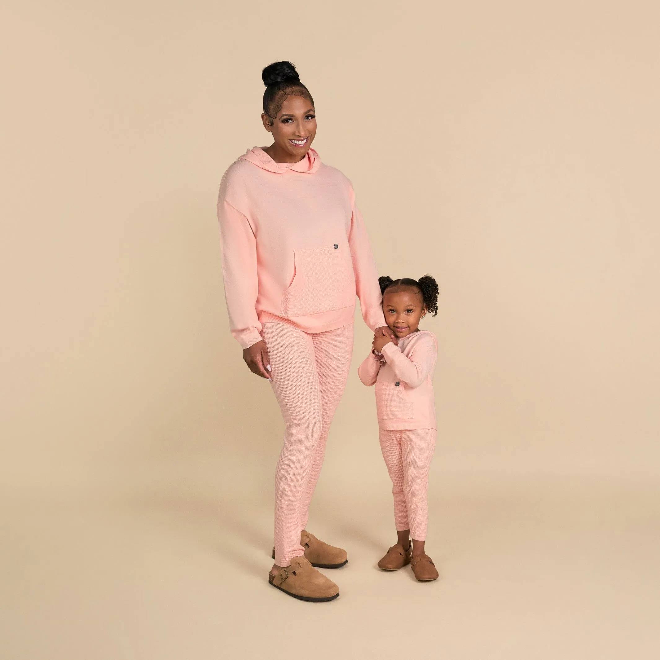 2-Piece Infant & Toddler Pink Hooded Waffle Top and Legging Set