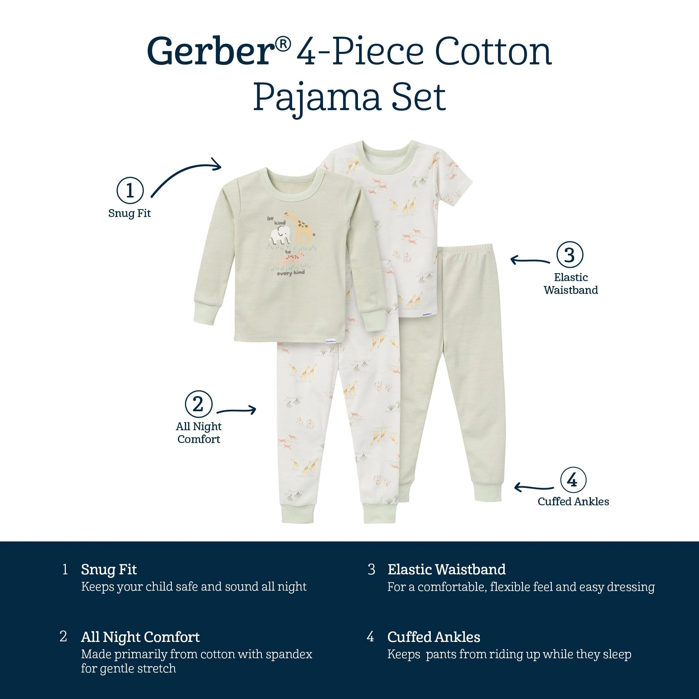 4-Piece Infant & Toddler Neutral Safari Tops and Pants Sets