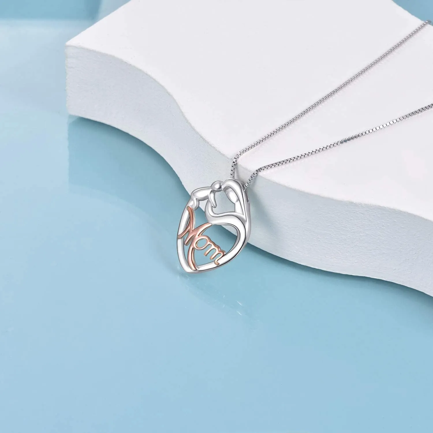 925 Sterling Silver Mother and Child Love Heart Pendant Necklace