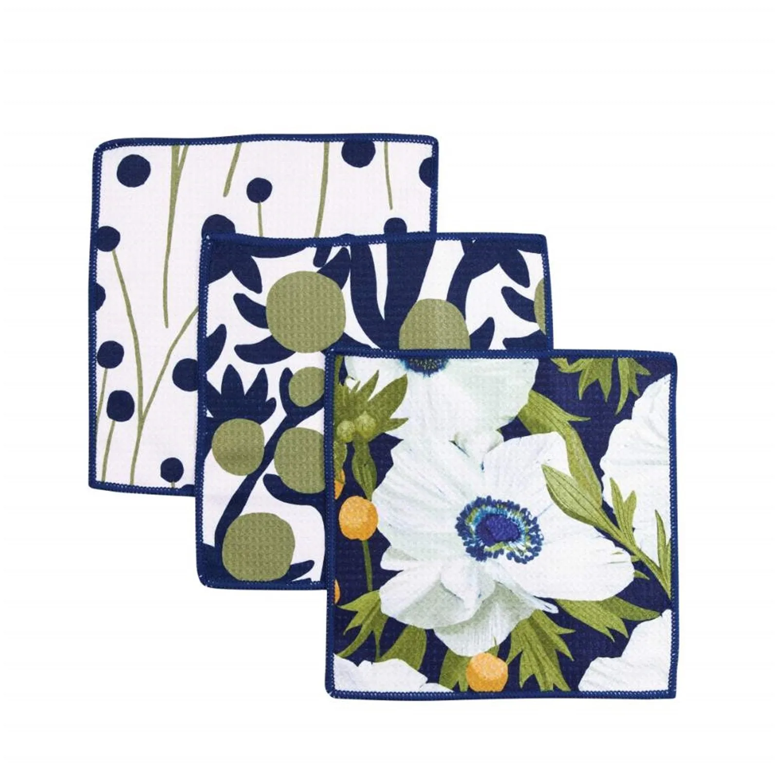 Anemone Poppy blu Dish Cloth Set of 3