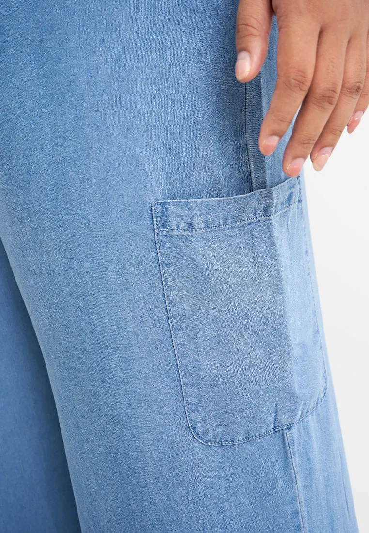 Aya Straight Leg Chambray Cargo Pants