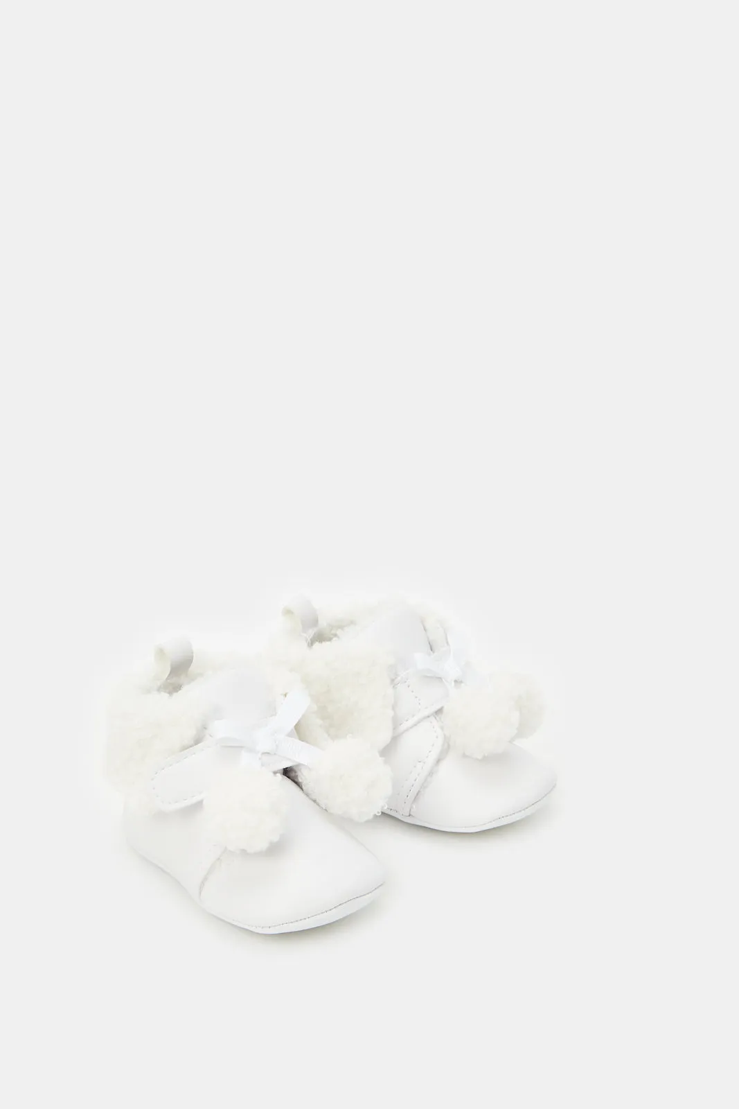 Babies White Fur Detail Pram Booties