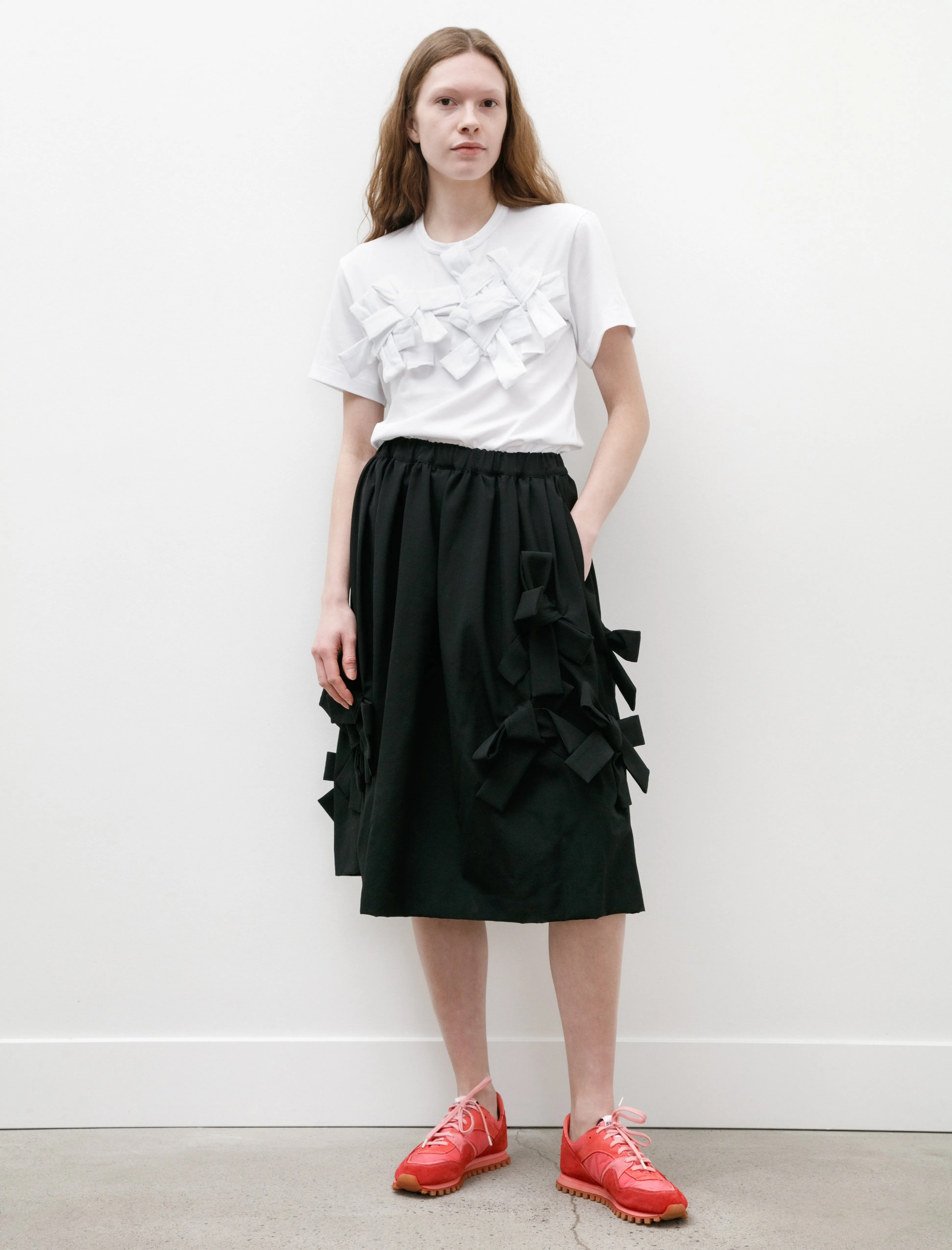 Big Bow Tropical Wool Skirt Black