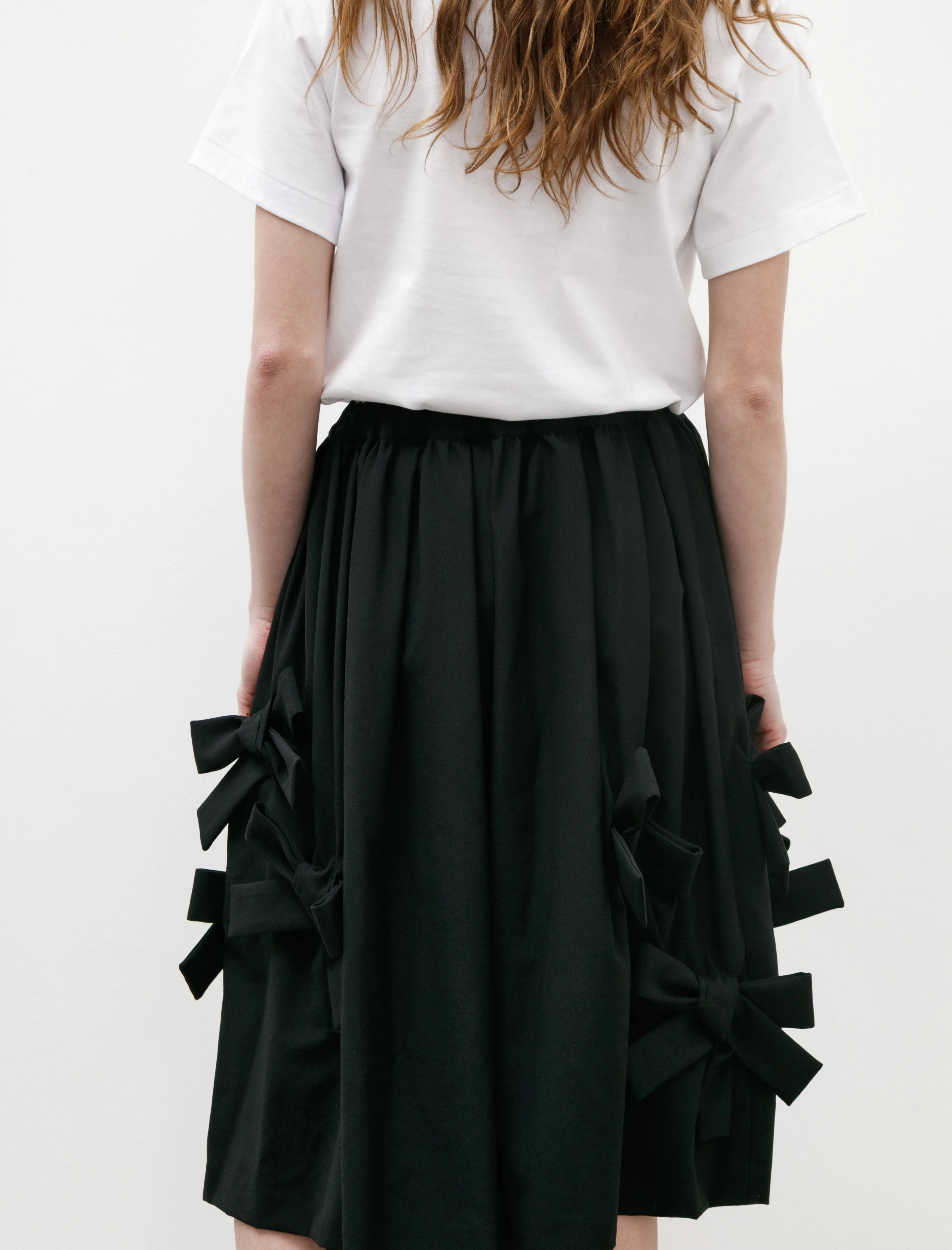 Big Bow Tropical Wool Skirt Black