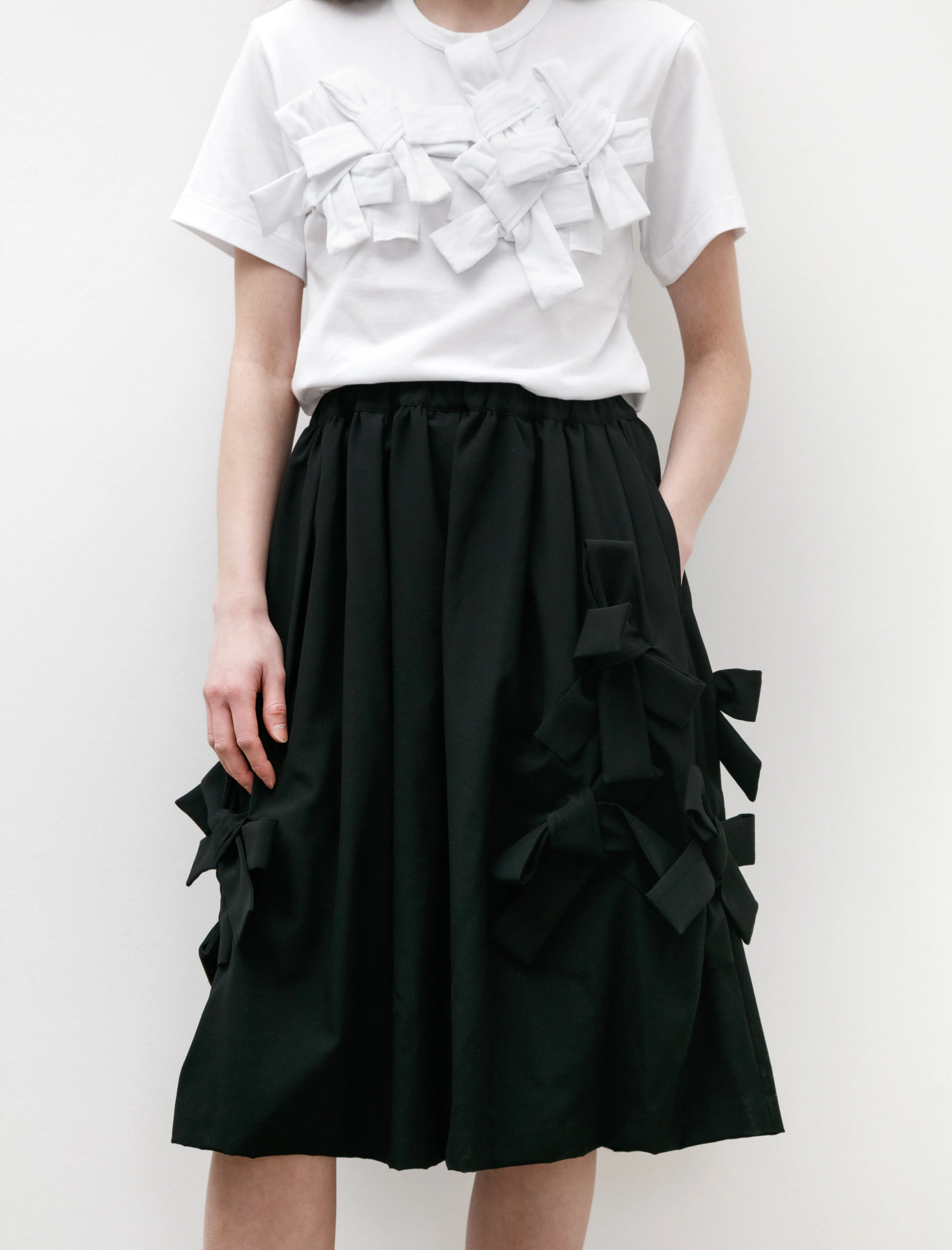 Big Bow Tropical Wool Skirt Black