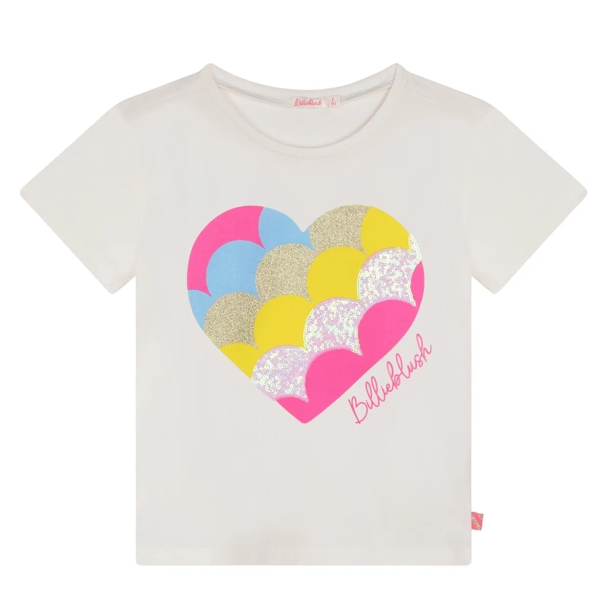 Billieblush Kids Heart Sequins Short Sleeve Ivory T-Shirt