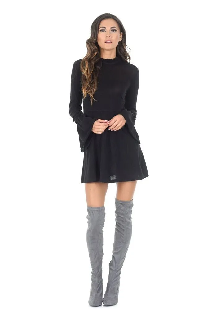 Black Bell Sleeve Frill Dress