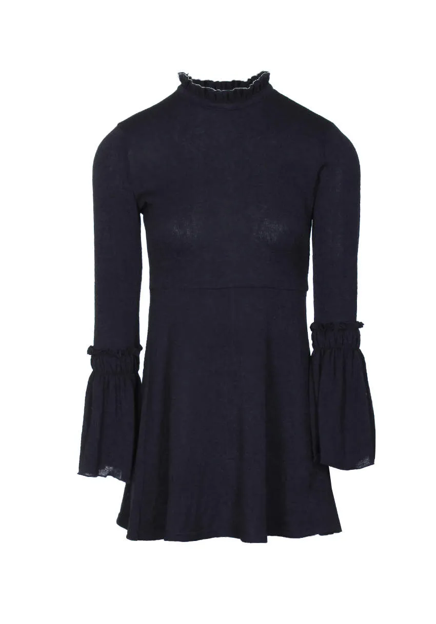 Black Bell Sleeve Frill Dress