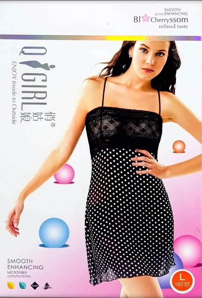 Black Polka Dots Short Nighty - Q Girl