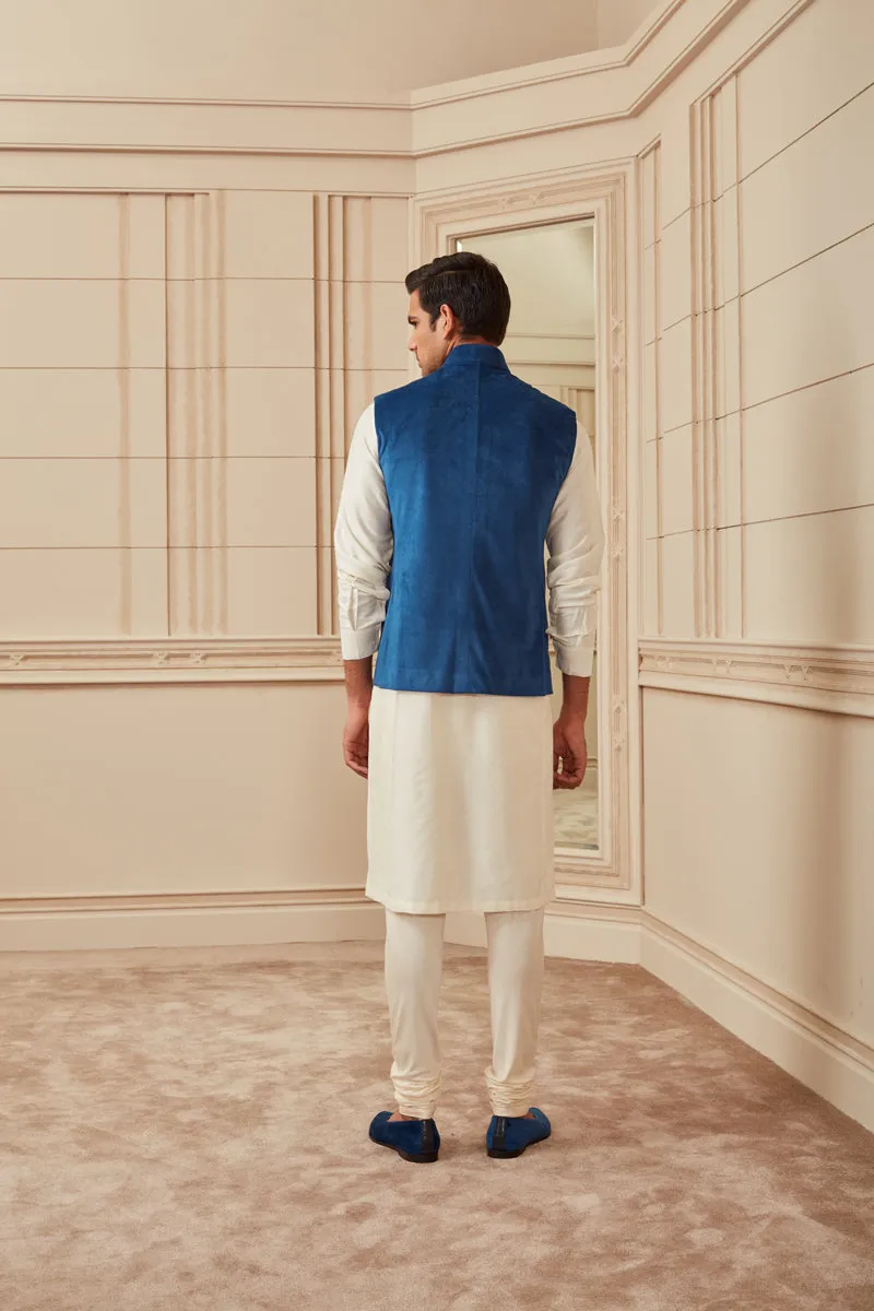 Blue Velvet Kurta Bundi Set