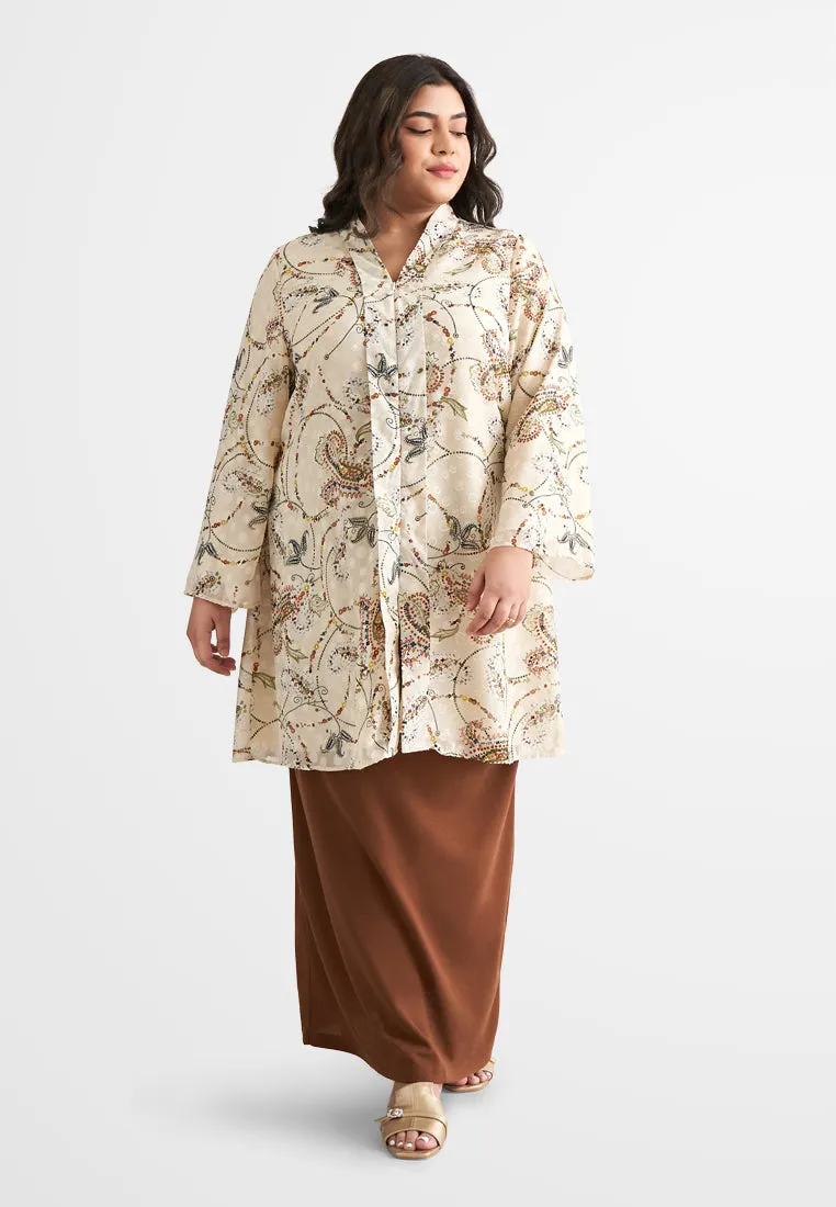 Che Printed Chiffon Kebaya Set - Brown