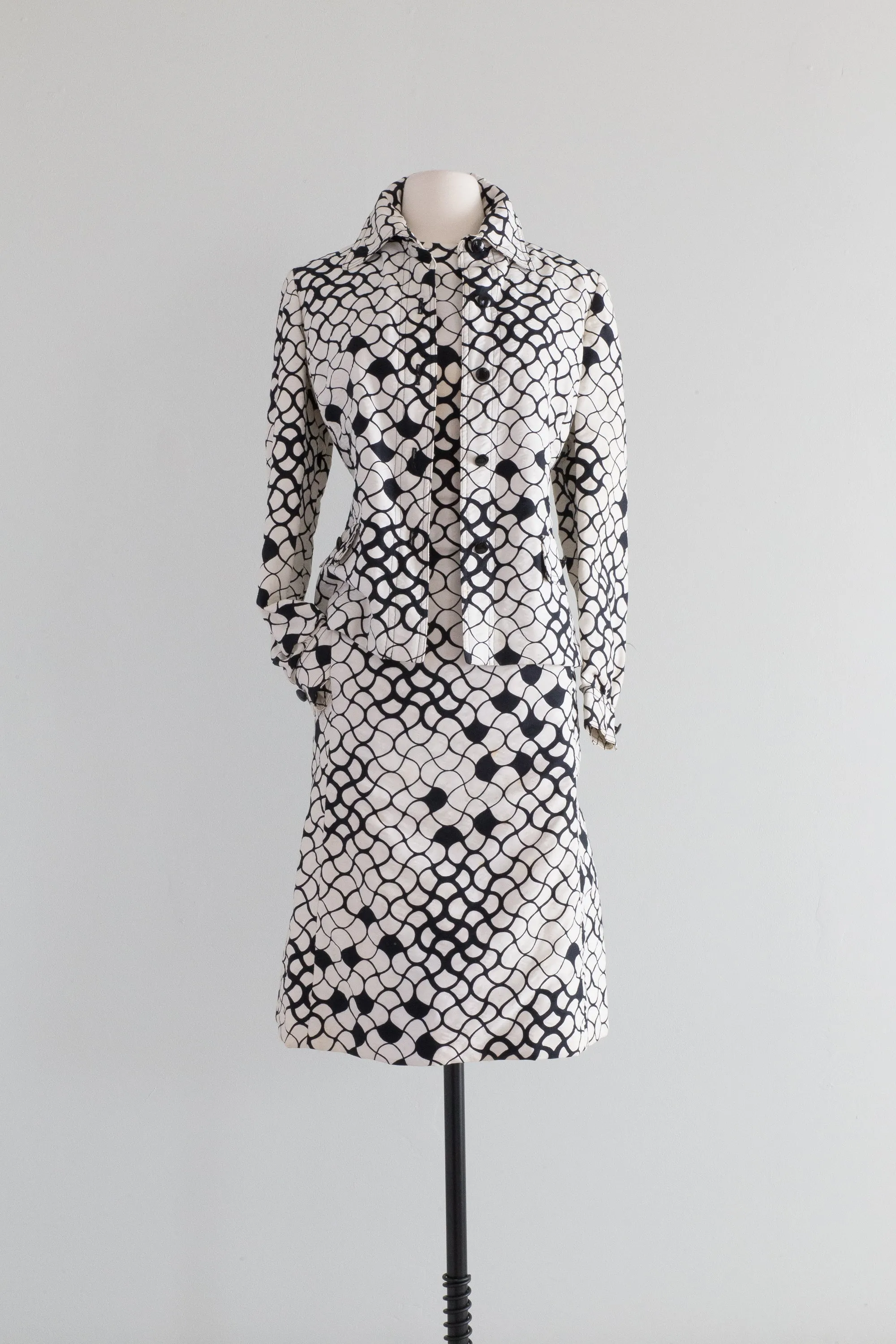 Chic 1960's Black & White Cotton Mod Dress Set By Abe Schrader / ML