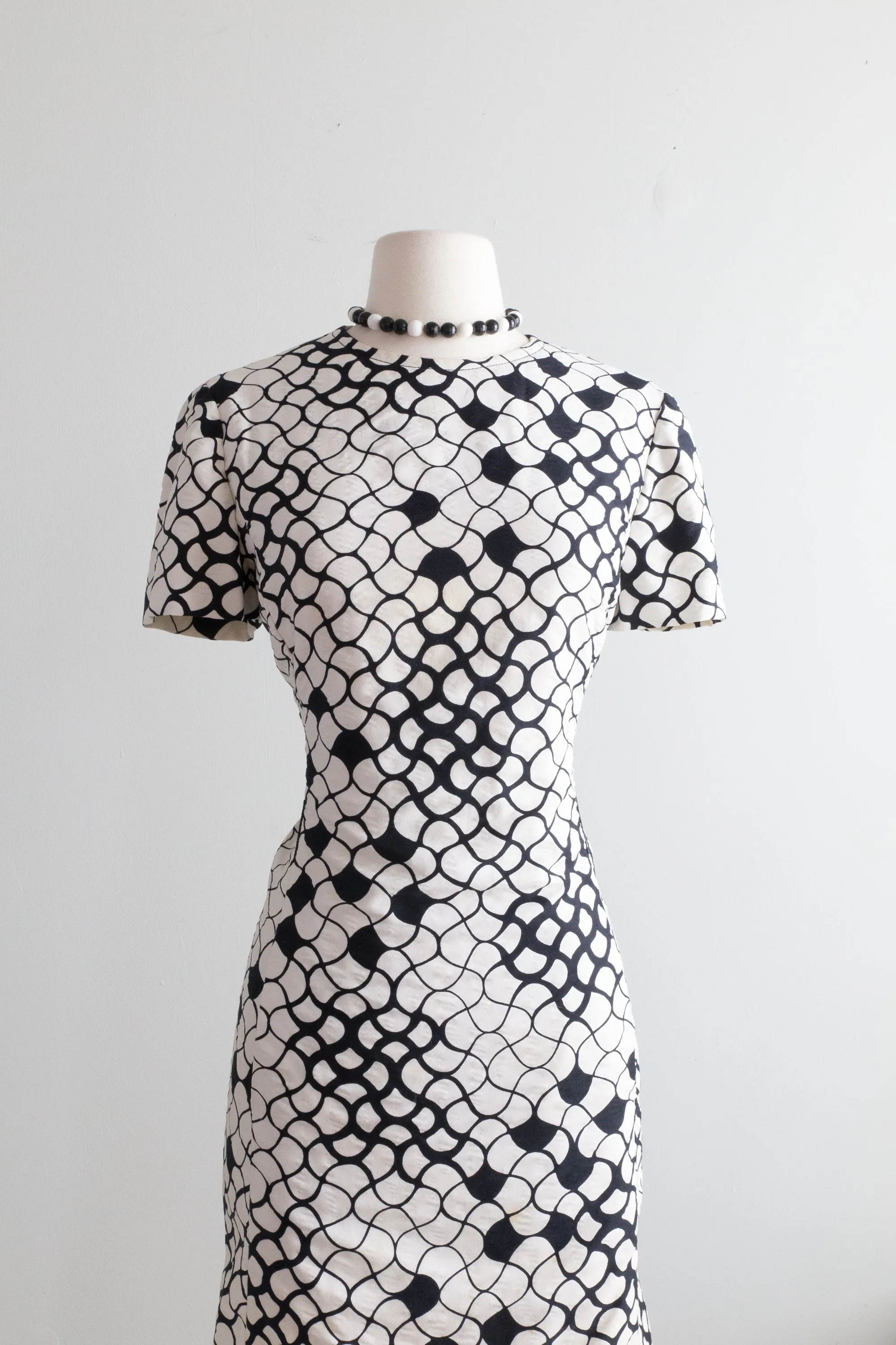 Chic 1960's Black & White Cotton Mod Dress Set By Abe Schrader / ML