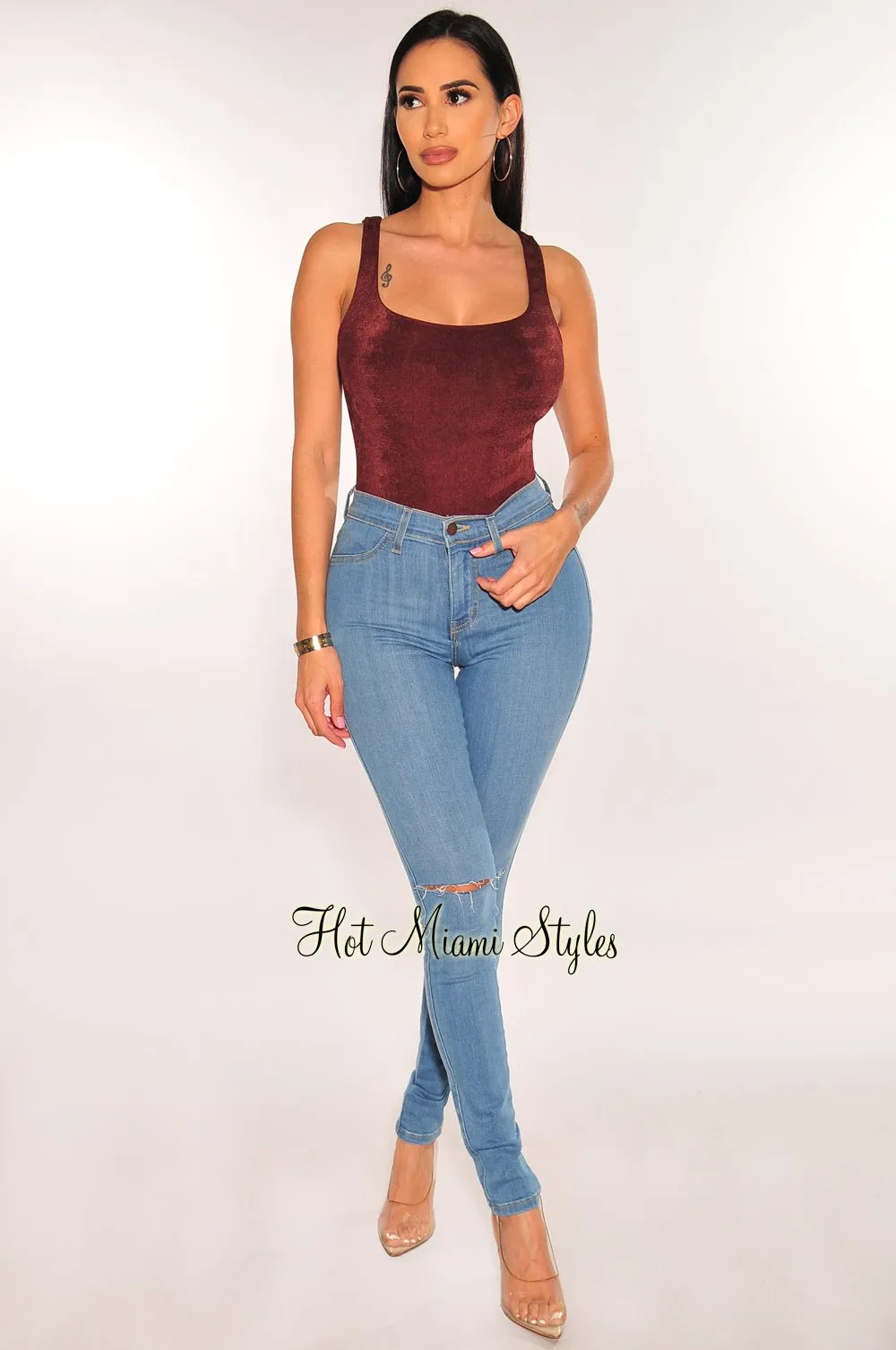 Chocolate Round Neck Sleeveless Bodysuit