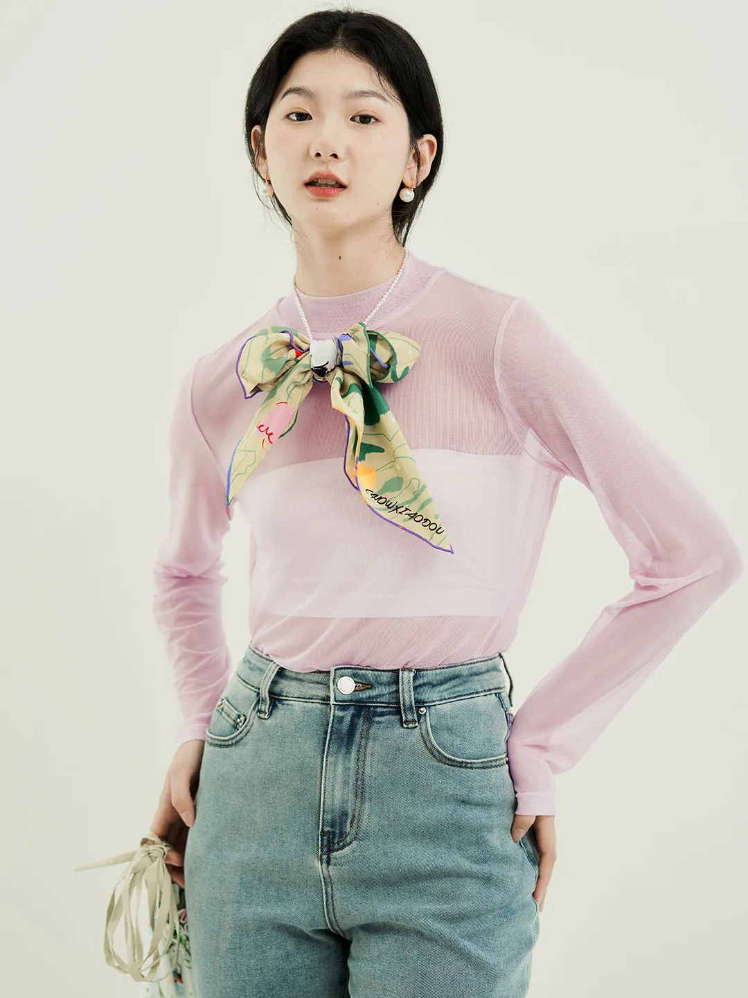 Chowxiaodou Original Playful Printed Mesh Top