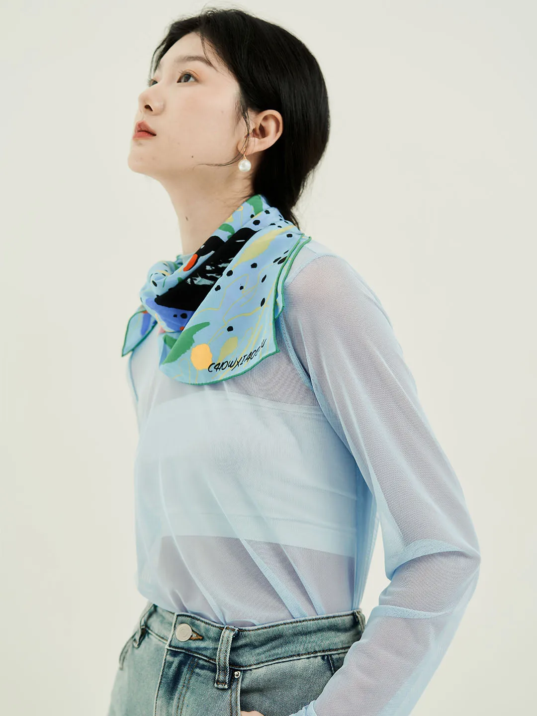 Chowxiaodou Original Playful Printed Mesh Top