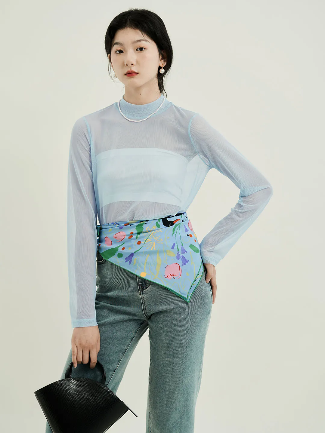 Chowxiaodou Original Playful Printed Mesh Top