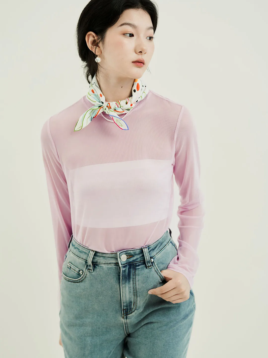 Chowxiaodou Original Playful Printed Mesh Top