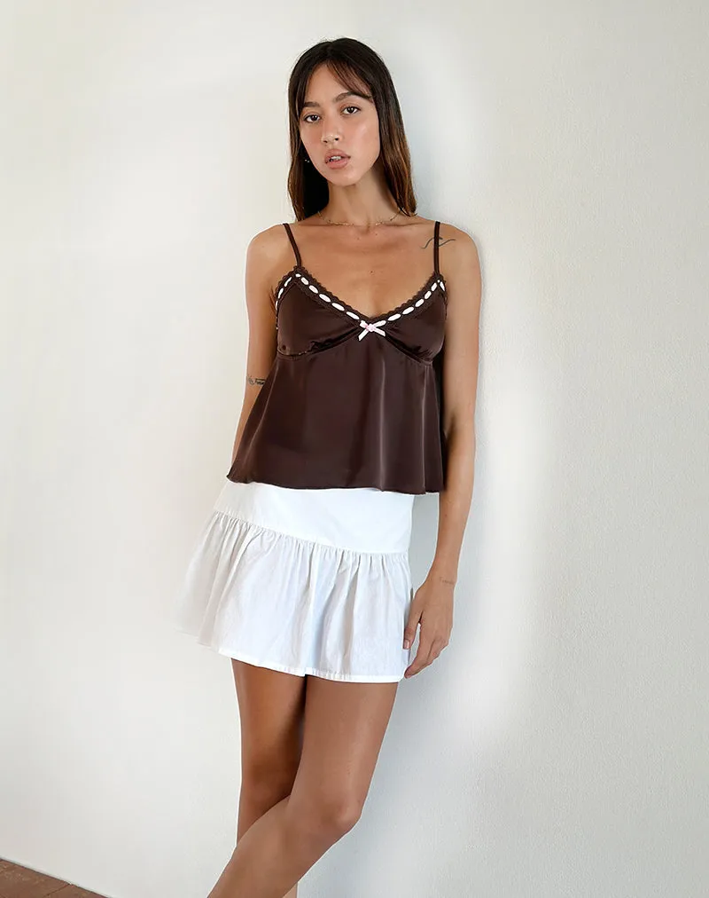 Dalinda Cami Top in Brown with Pink Rosette