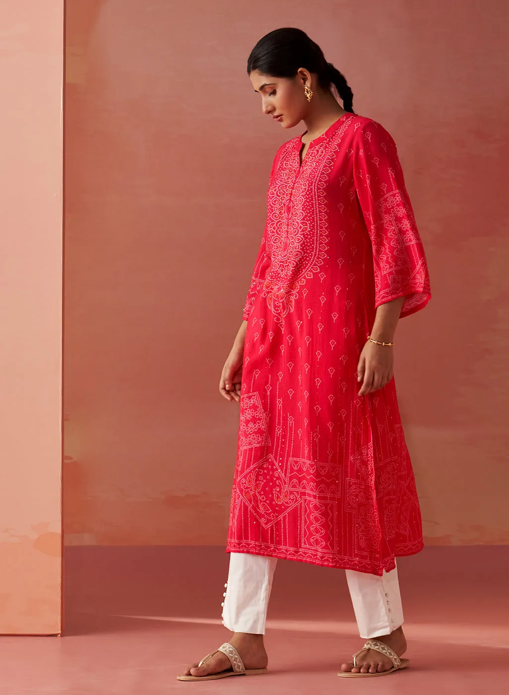 Dania Pink Long Printed Viscose Kurta for Women