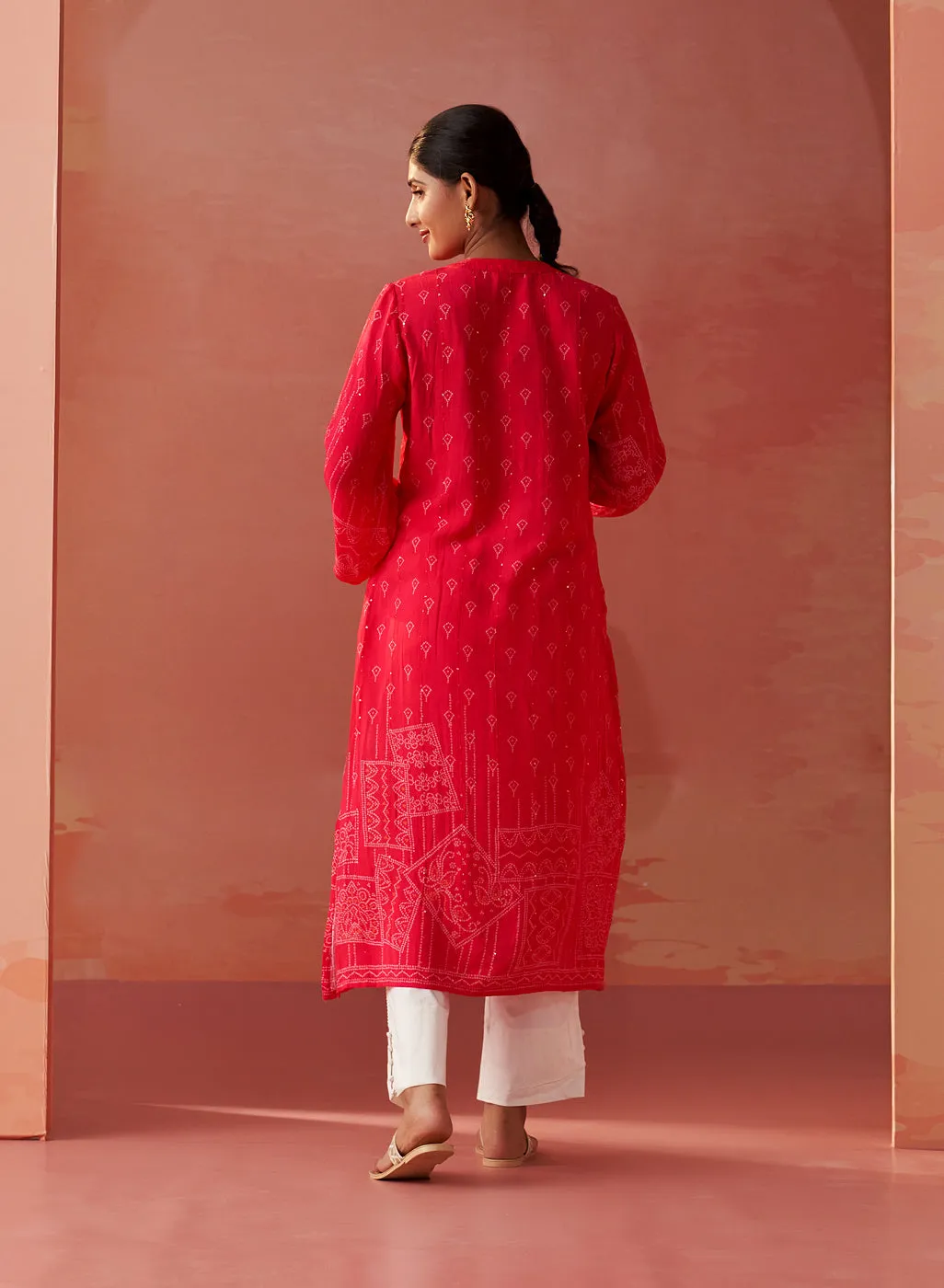 Dania Pink Long Printed Viscose Kurta for Women