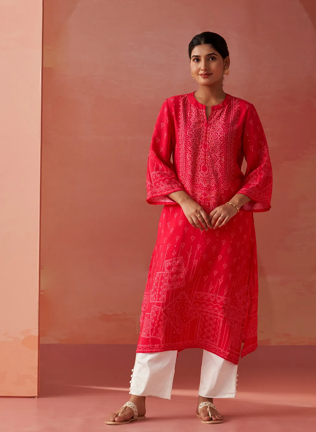 Dania Pink Long Printed Viscose Kurta for Women