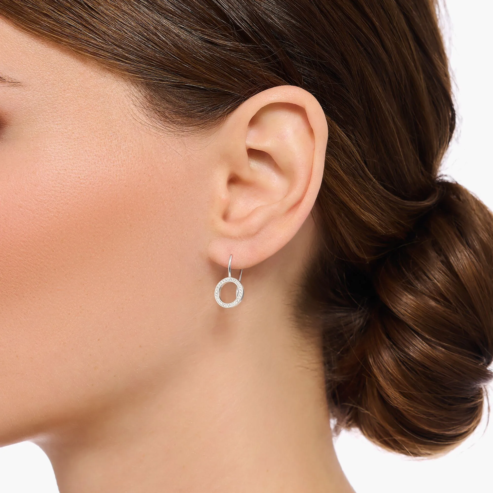 Earrings circular-shaped with white zirconia - silver