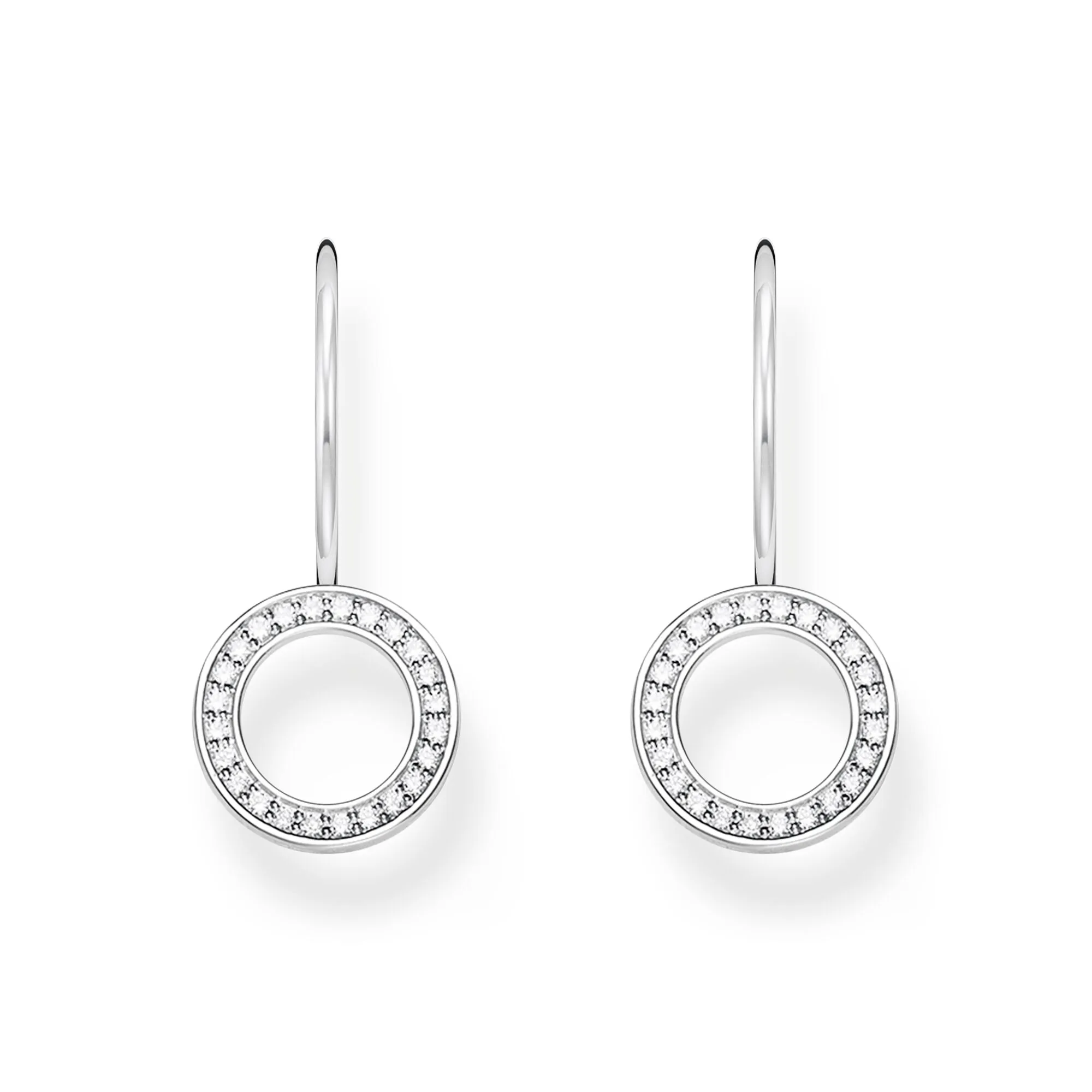 Earrings circular-shaped with white zirconia - silver