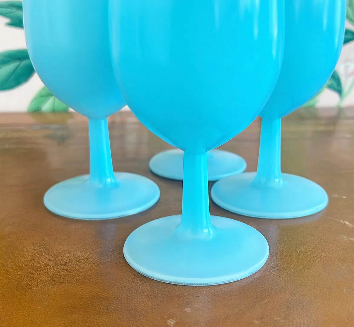 Fabulous set of four 1960s blue Opaline cocktail / wine glasses