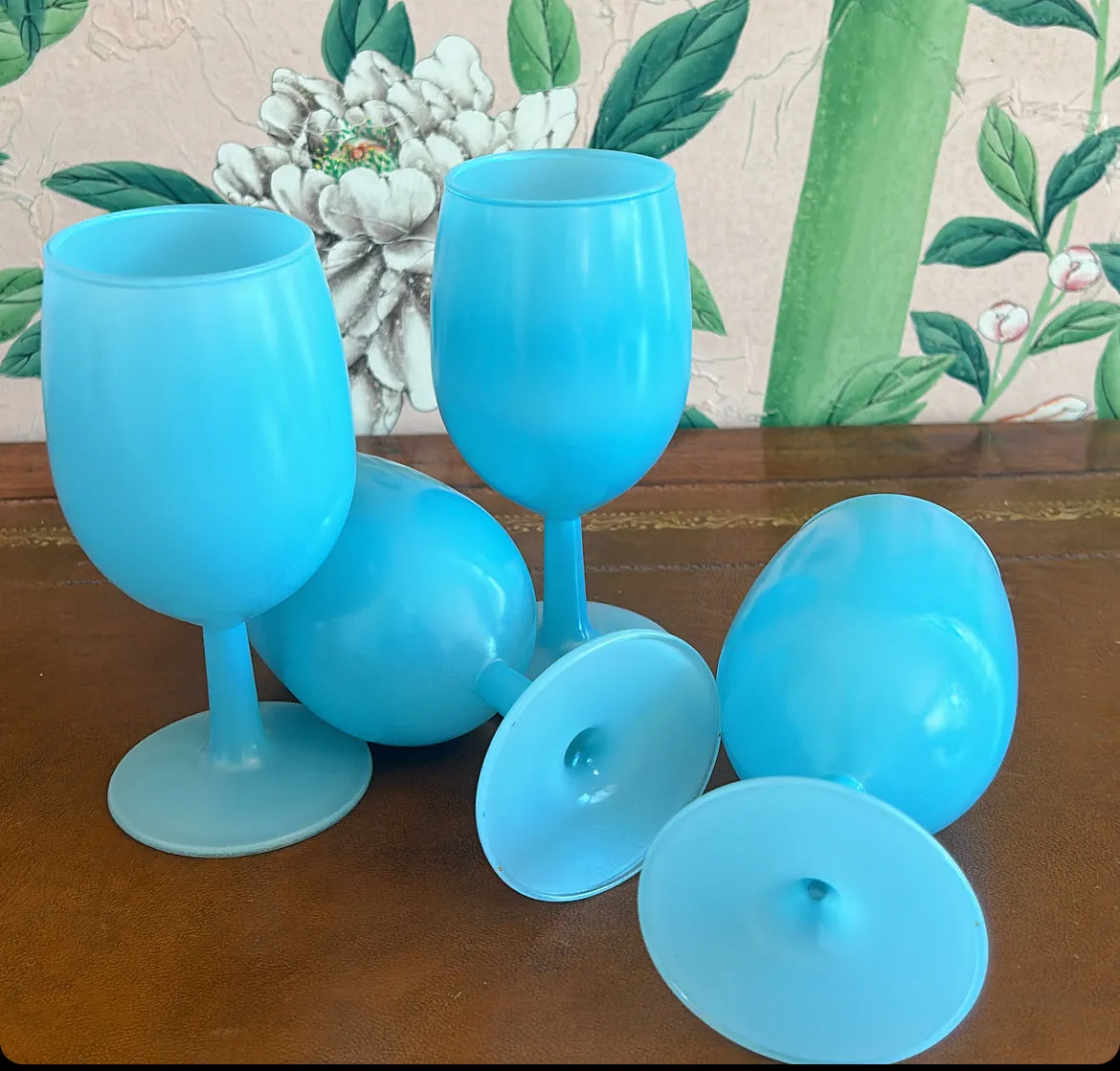 Fabulous set of four 1960s blue Opaline cocktail / wine glasses