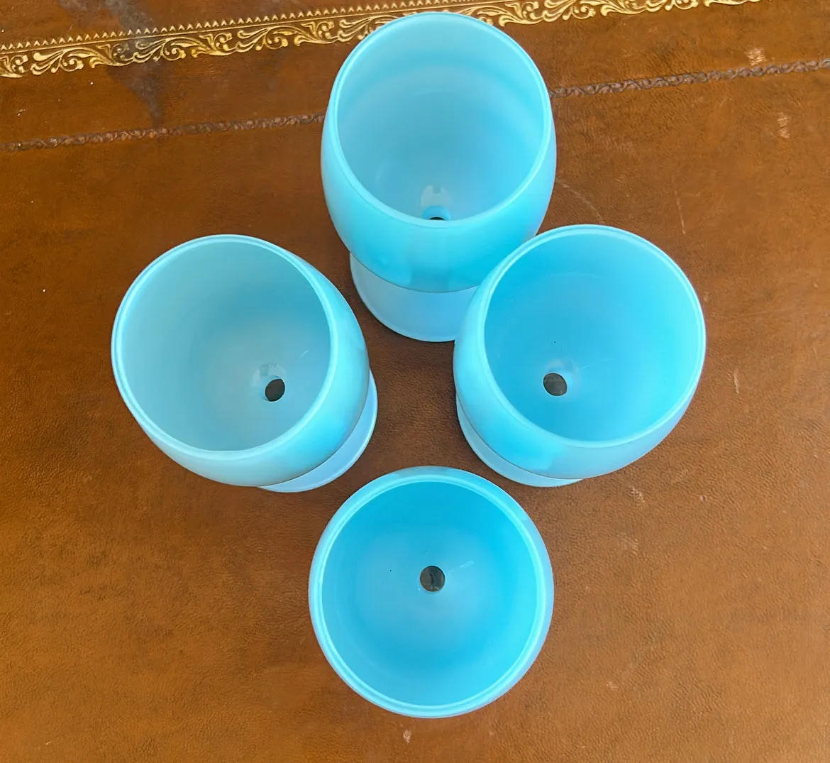 Fabulous set of four 1960s blue Opaline cocktail / wine glasses