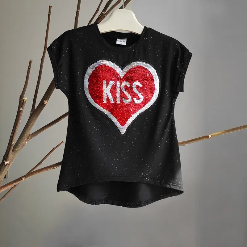 Girls Sequins Discoloration T-Shirt