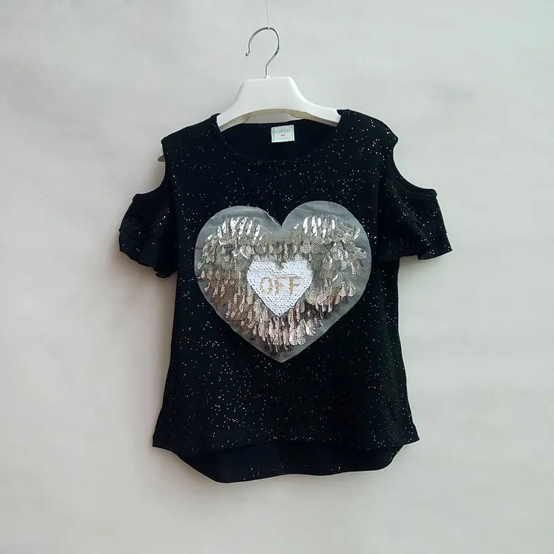 Girls Sequins Discoloration T-Shirt