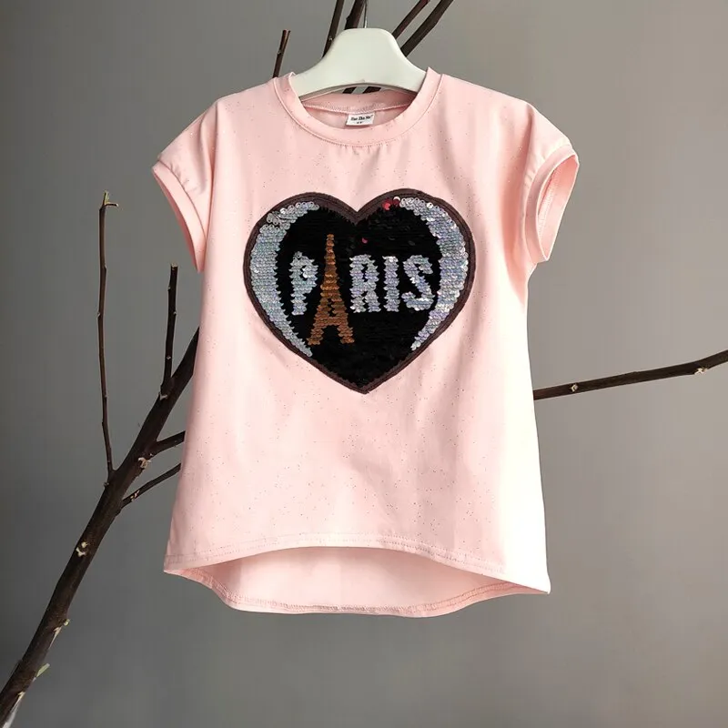 Girls Sequins Discoloration T-Shirt