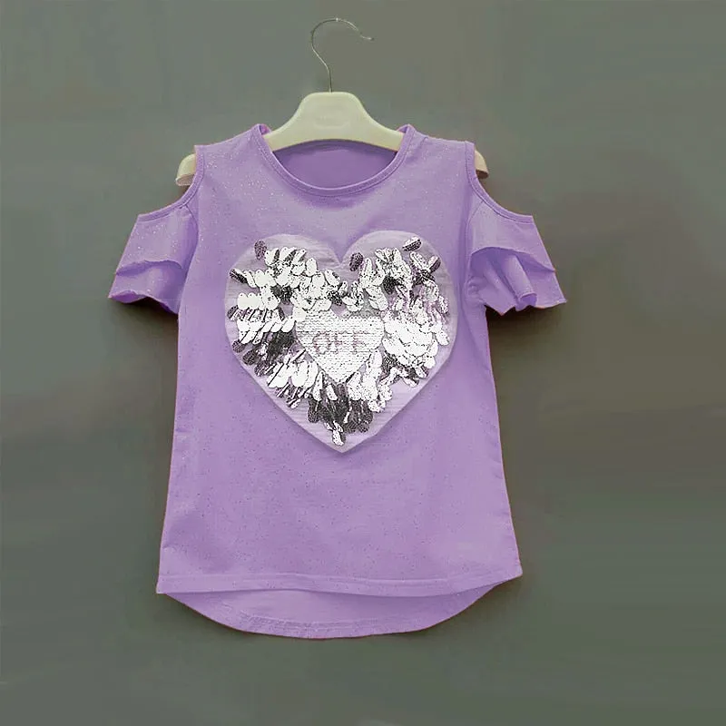 Girls Sequins Discoloration T-Shirt