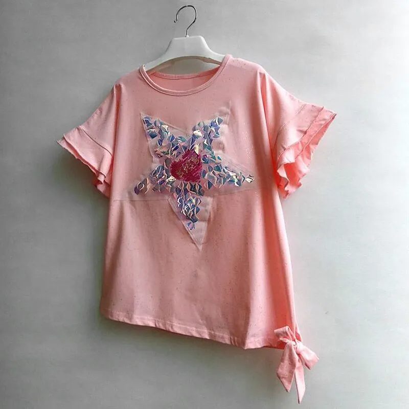 Girls Sequins Discoloration T-Shirt