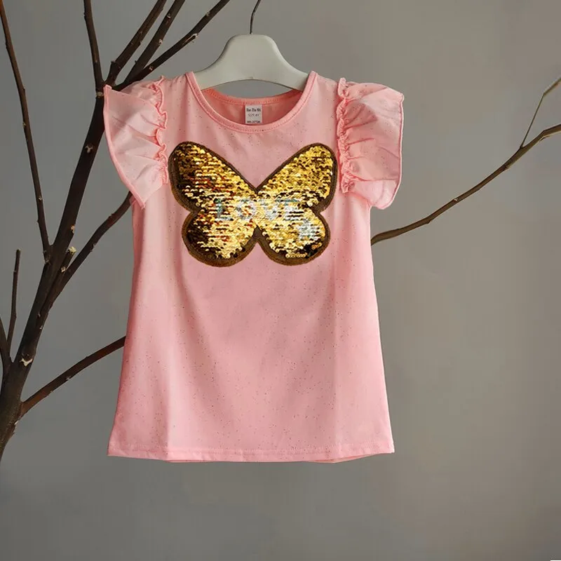 Girls Sequins Discoloration T-Shirt