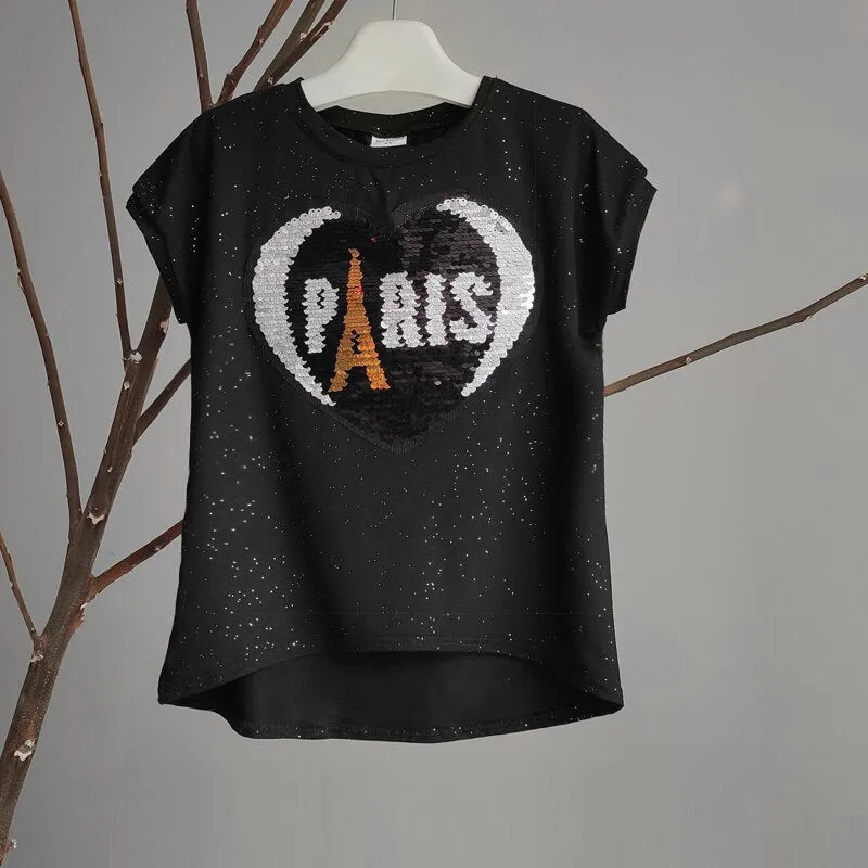 Girls Sequins Discoloration T-Shirt