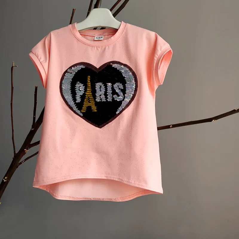 Girls Sequins Discoloration T-Shirt