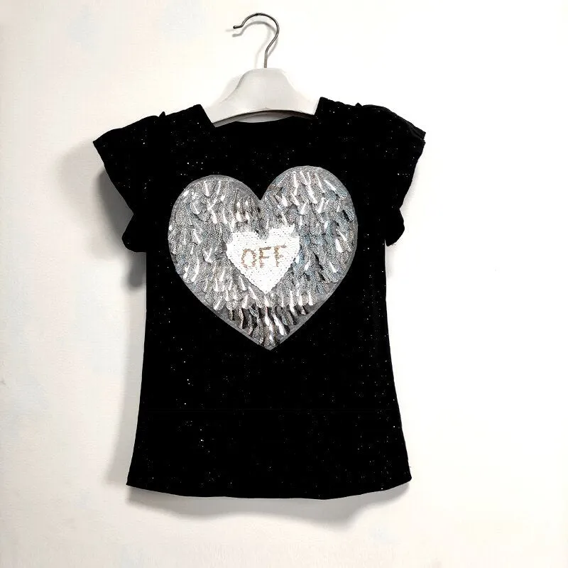 Girls Sequins Discoloration T-Shirt