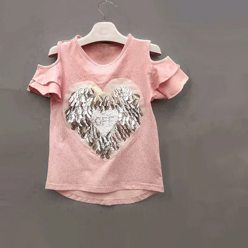 Girls Sequins Discoloration T-Shirt