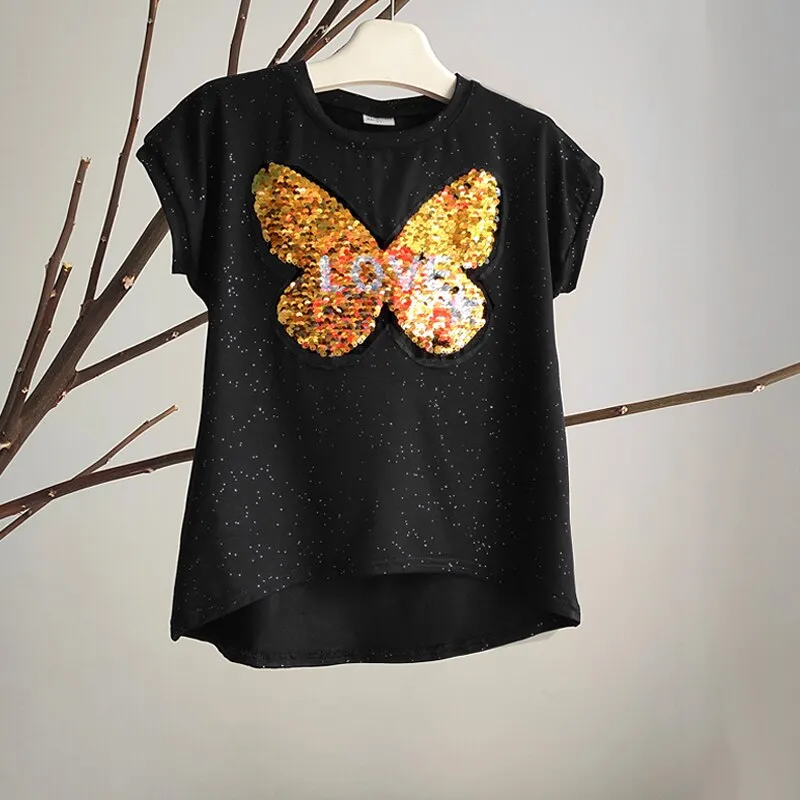 Girls Sequins Discoloration T-Shirt