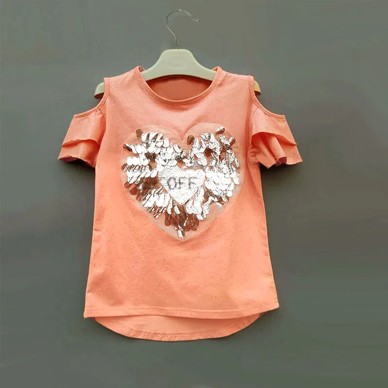 Girls Sequins Discoloration T-Shirt