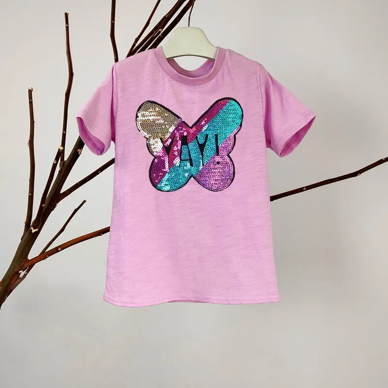 Girls Sequins Discoloration T-Shirt