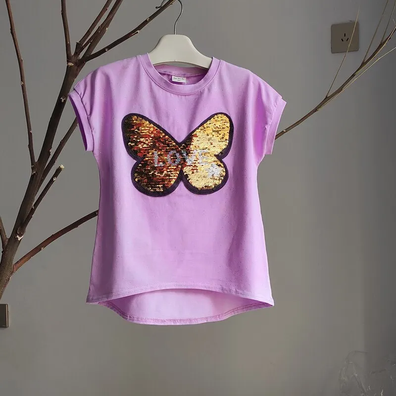 Girls Sequins Discoloration T-Shirt