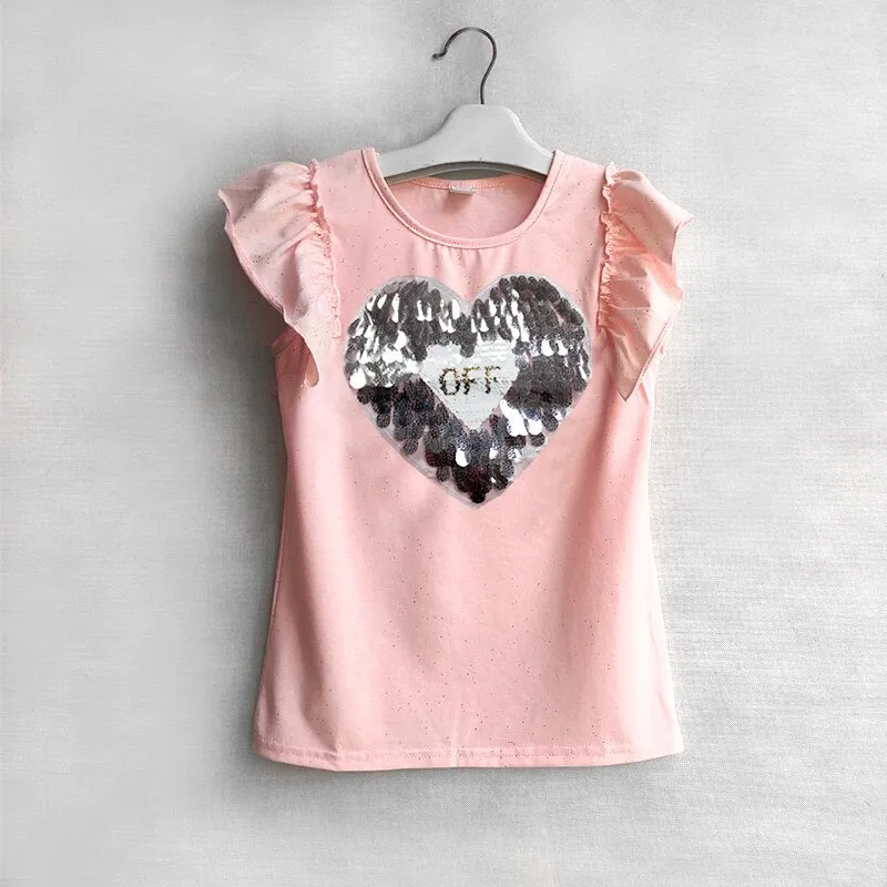 Girls Sequins Discoloration T-Shirt