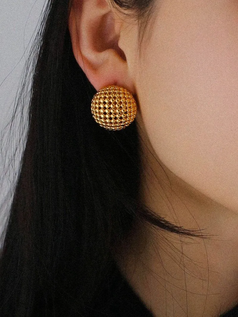 Grid Hollow Simple Gold Stud Earrings