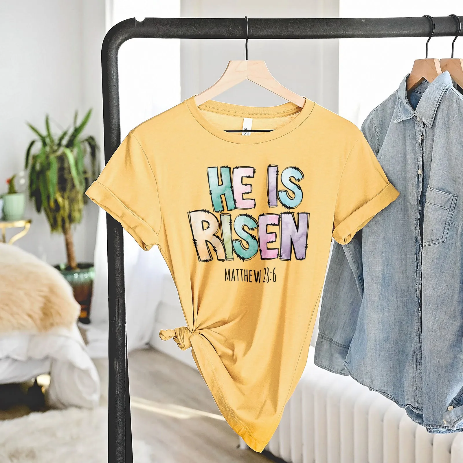 He Is Risen Easter Patchwork Tee