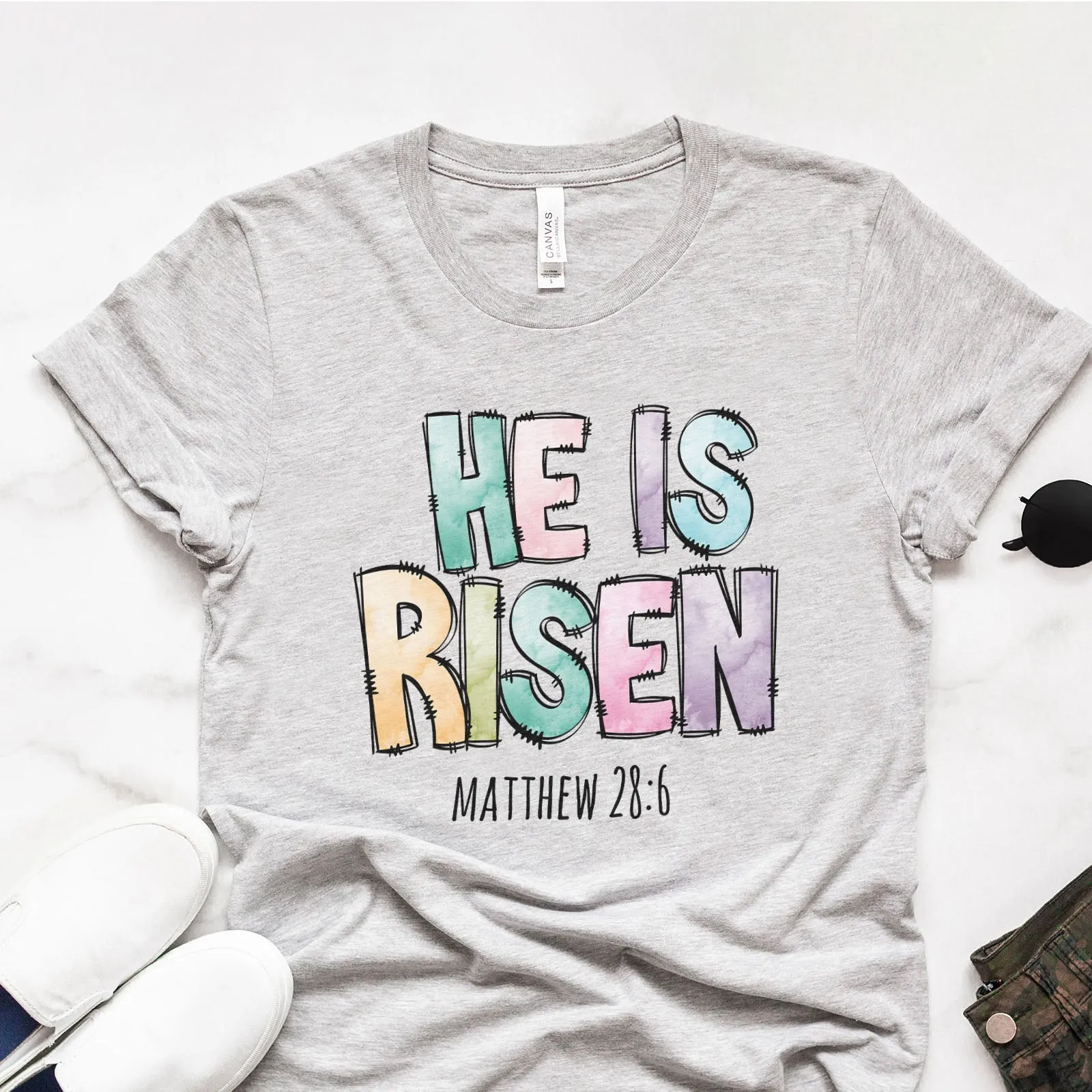 He Is Risen Easter Patchwork Tee